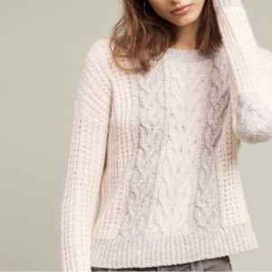 Anthropologie Sleeping On Snow Sweater Elbow Patches Cream/Gray Neutral Sz XS